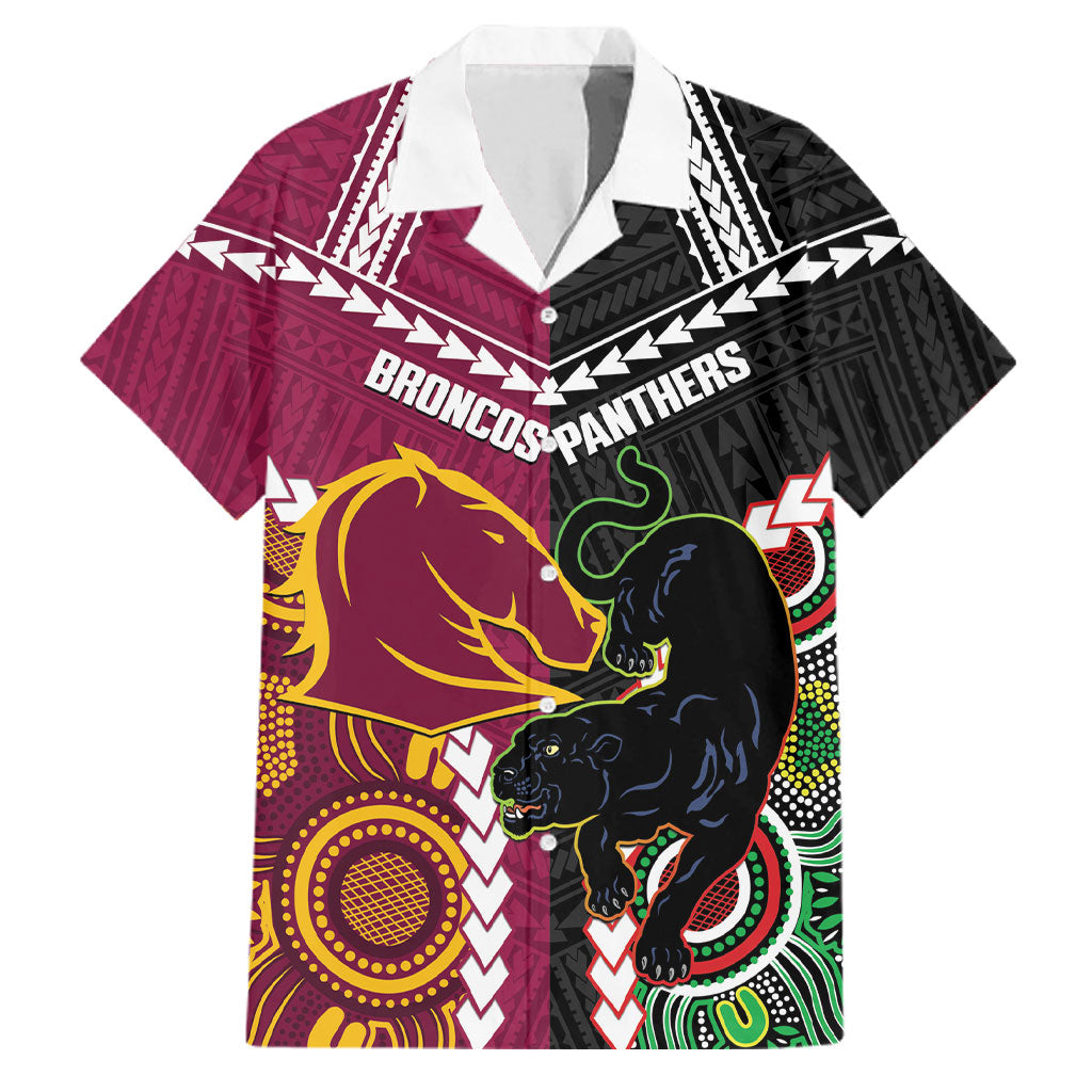 Custom Rugby Panthers and Broncos Family Matching Off Shoulder Short Dress and Hawaiian Shirt 2026 Together Aboriginal Polynesian Pattern
