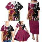 Custom Rugby Panthers and Broncos Family Matching Puletasi and Hawaiian Shirt 2026 Together Aboriginal Polynesian Pattern