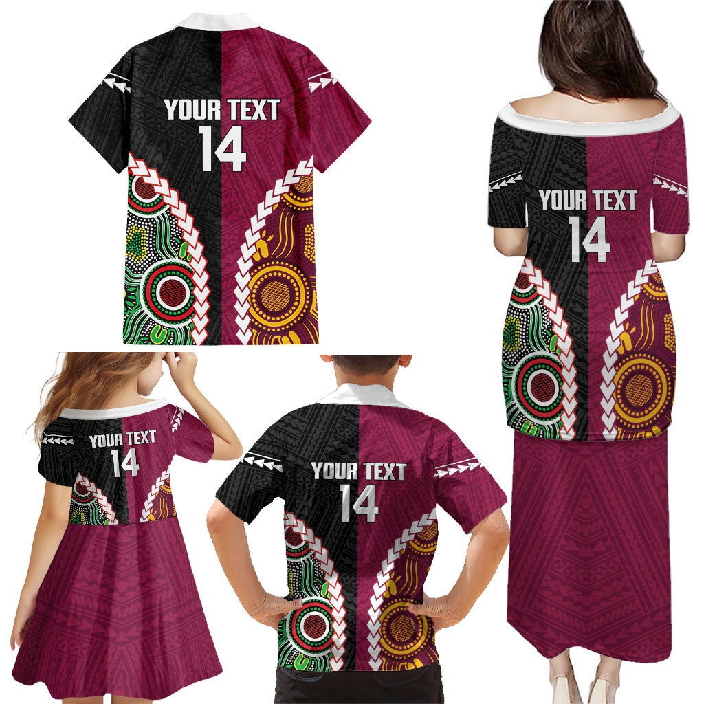 Custom Rugby Panthers and Broncos Family Matching Puletasi and Hawaiian Shirt 2026 Together Aboriginal Polynesian Pattern