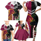 Custom Rugby Panthers and Broncos Family Matching Short Sleeve Bodycon Dress and Hawaiian Shirt 2026 Together Aboriginal Polynesian Pattern
