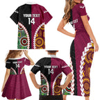 Custom Rugby Panthers and Broncos Family Matching Short Sleeve Bodycon Dress and Hawaiian Shirt 2026 Together Aboriginal Polynesian Pattern