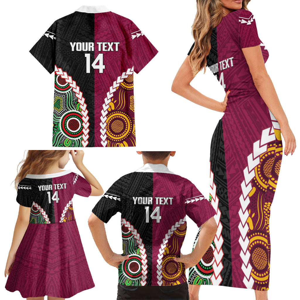 Custom Rugby Panthers and Broncos Family Matching Short Sleeve Bodycon Dress and Hawaiian Shirt 2026 Together Aboriginal Polynesian Pattern
