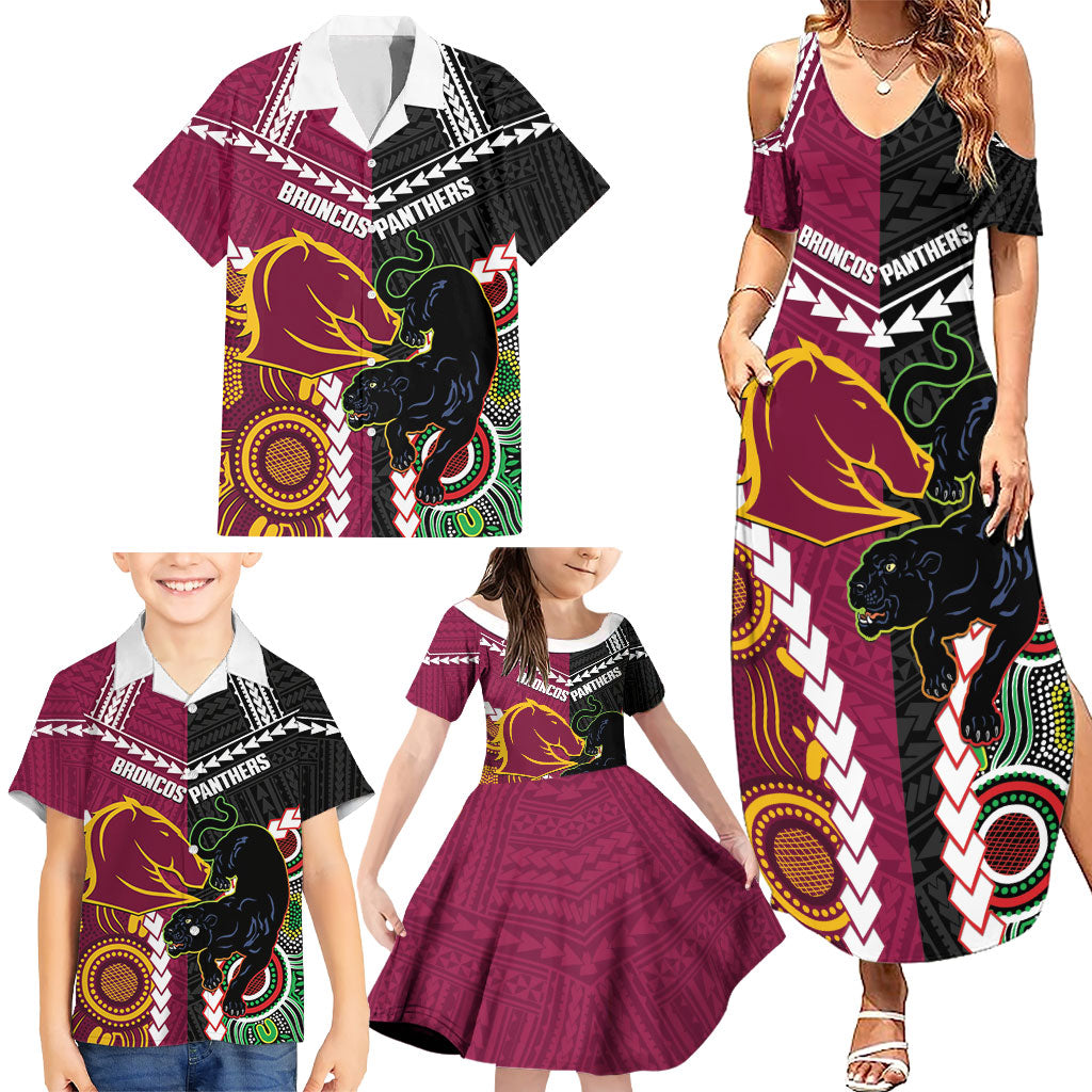 Custom Rugby Panthers and Broncos Family Matching Summer Maxi Dress and Hawaiian Shirt 2026 Together Aboriginal Polynesian Pattern