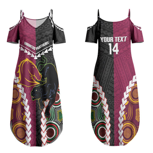 Custom Rugby Panthers and Broncos Family Matching Summer Maxi Dress and Hawaiian Shirt 2026 Together Aboriginal Polynesian Pattern