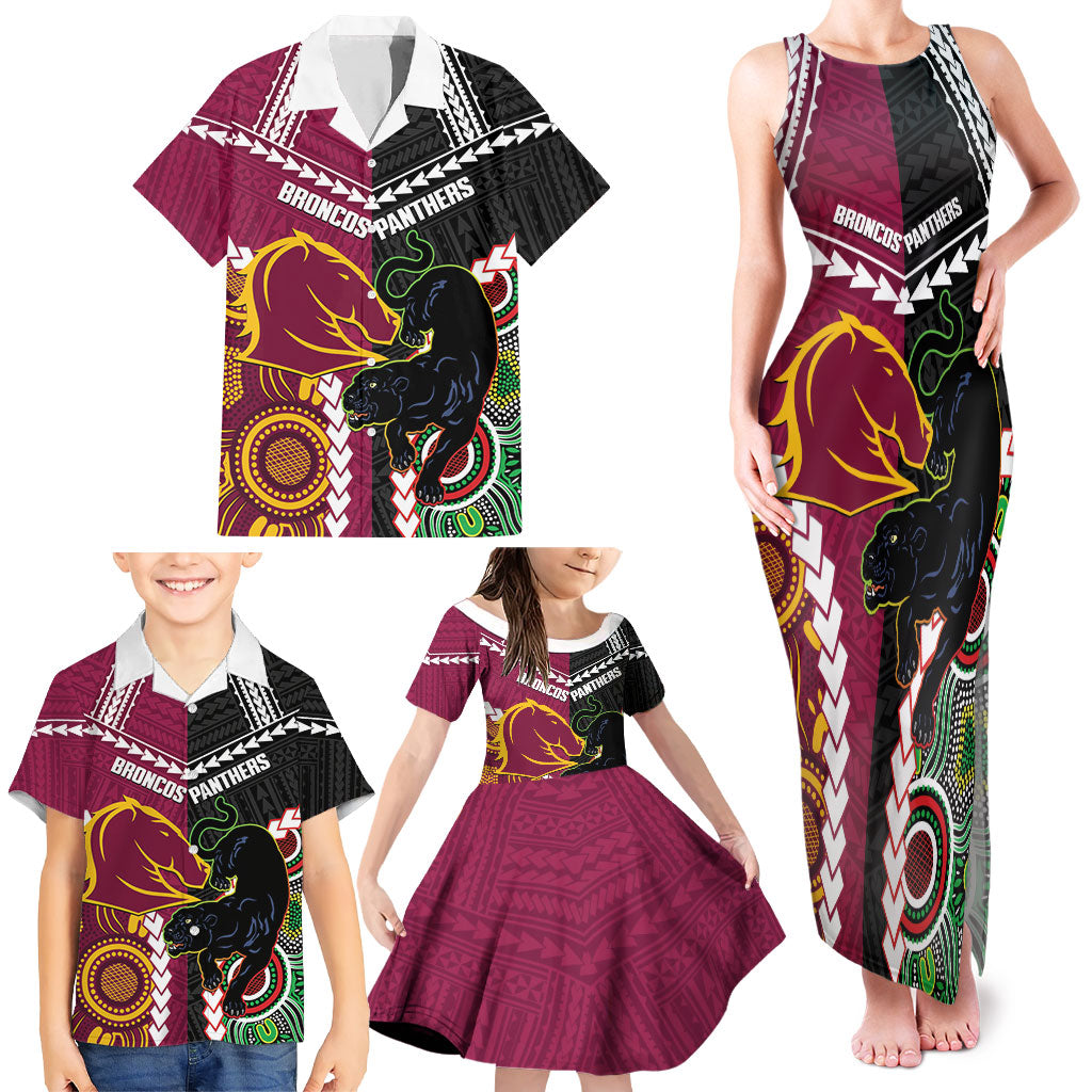 Custom Rugby Panthers and Broncos Family Matching Tank Maxi Dress and Hawaiian Shirt 2026 Together Aboriginal Polynesian Pattern