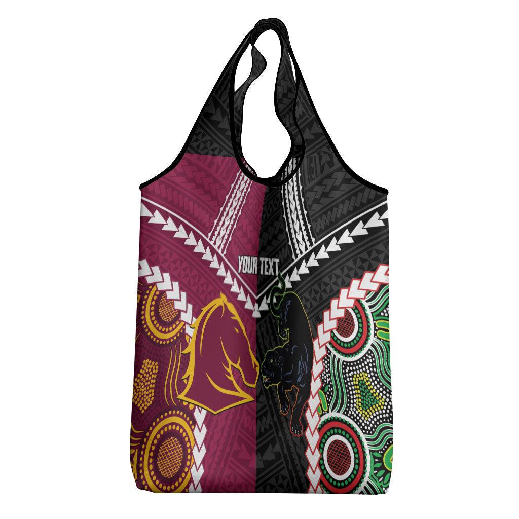 Custom Rugby Panthers and Broncos Grocery Bag 2026 Together Aboriginal Polynesian Pattern