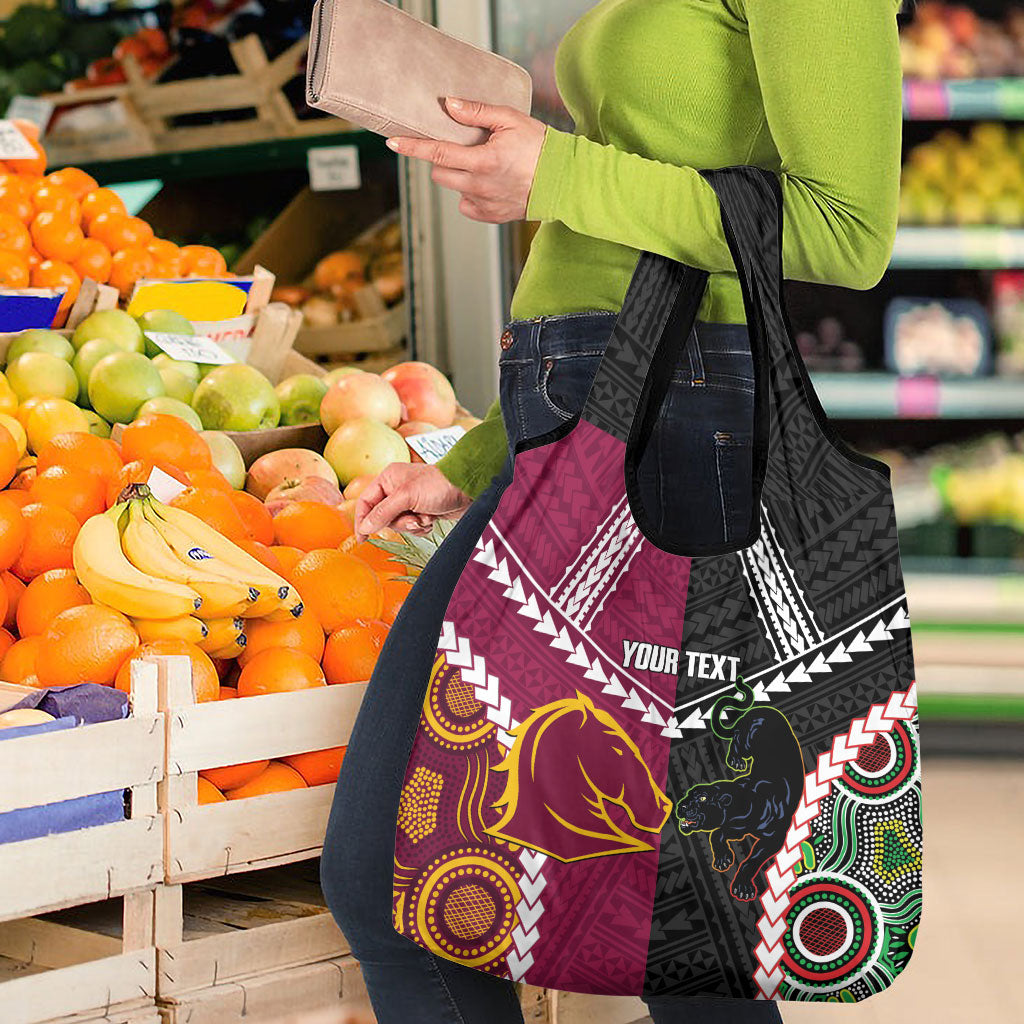 Custom Rugby Panthers and Broncos Grocery Bag 2026 Together Aboriginal Polynesian Pattern