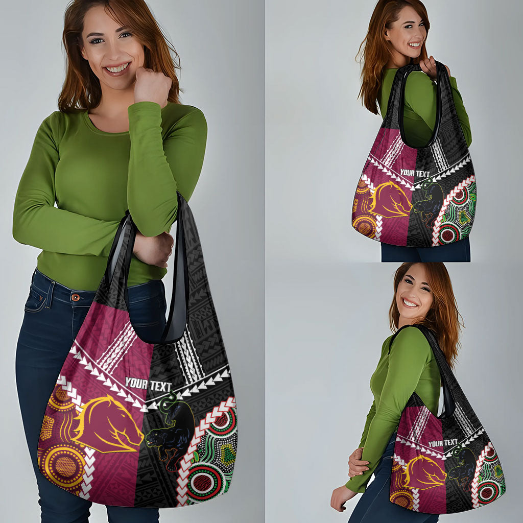 Custom Rugby Panthers and Broncos Grocery Bag 2026 Together Aboriginal Polynesian Pattern