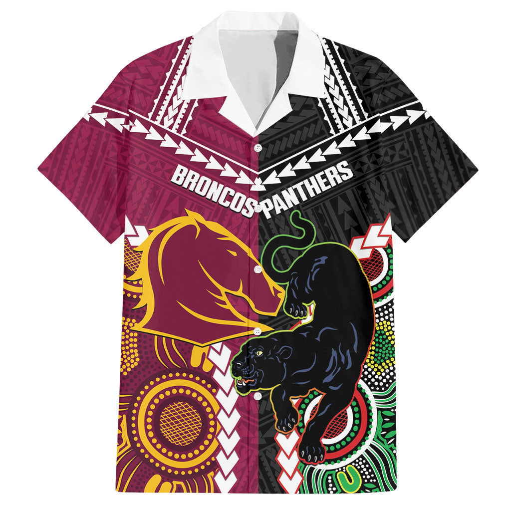 Custom Rugby Panthers and Broncos Hawaiian Shirt 2026 Together Aboriginal Polynesian Pattern