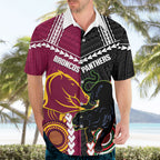Custom Rugby Panthers and Broncos Hawaiian Shirt 2026 Together Aboriginal Polynesian Pattern