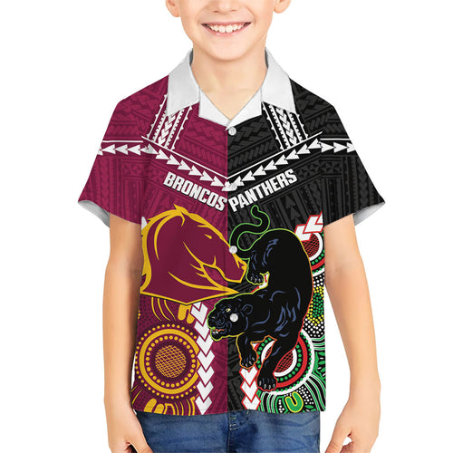 Custom Rugby Panthers and Broncos Hawaiian Shirt 2026 Together Aboriginal Polynesian Pattern