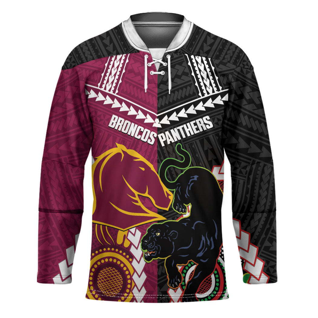 Custom Rugby Panthers and Broncos Hockey Jersey 2026 Together Aboriginal Polynesian Pattern