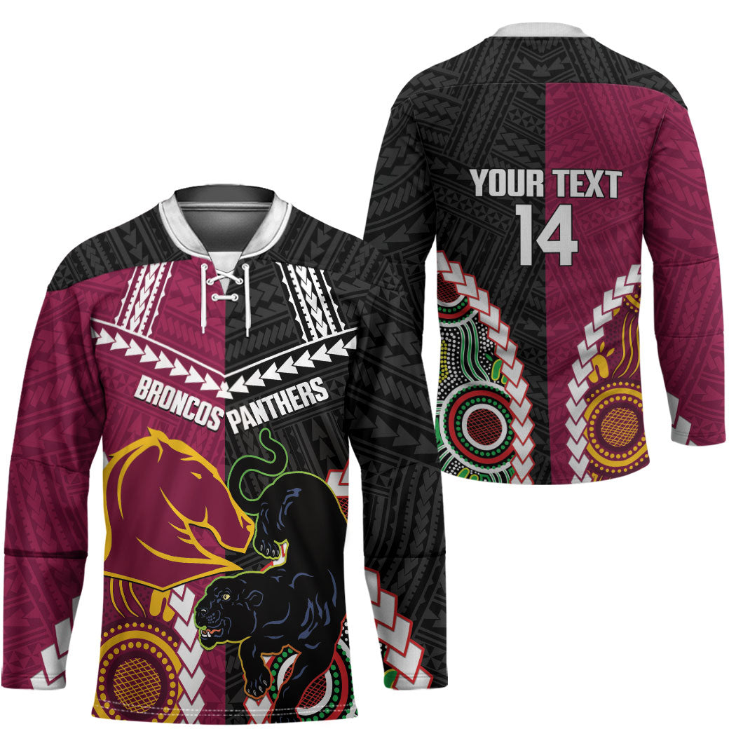 Custom Rugby Panthers and Broncos Hockey Jersey 2026 Together Aboriginal Polynesian Pattern