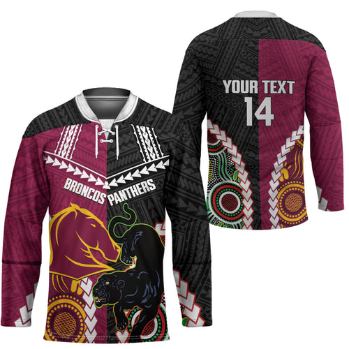 Custom Rugby Panthers and Broncos Hockey Jersey 2026 Together Aboriginal Polynesian Pattern