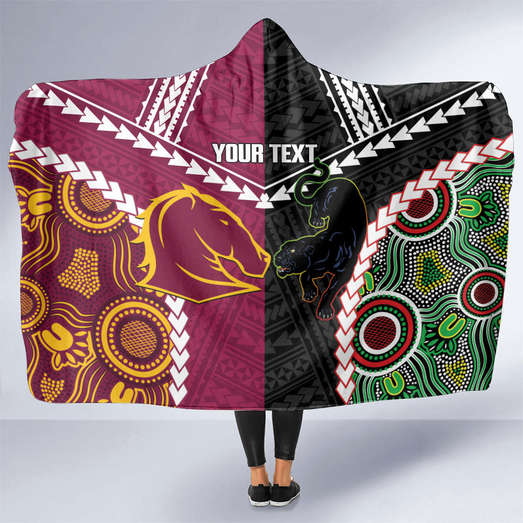 Custom Rugby Panthers and Broncos Hooded Blanket 2026 Together Aboriginal Polynesian Pattern