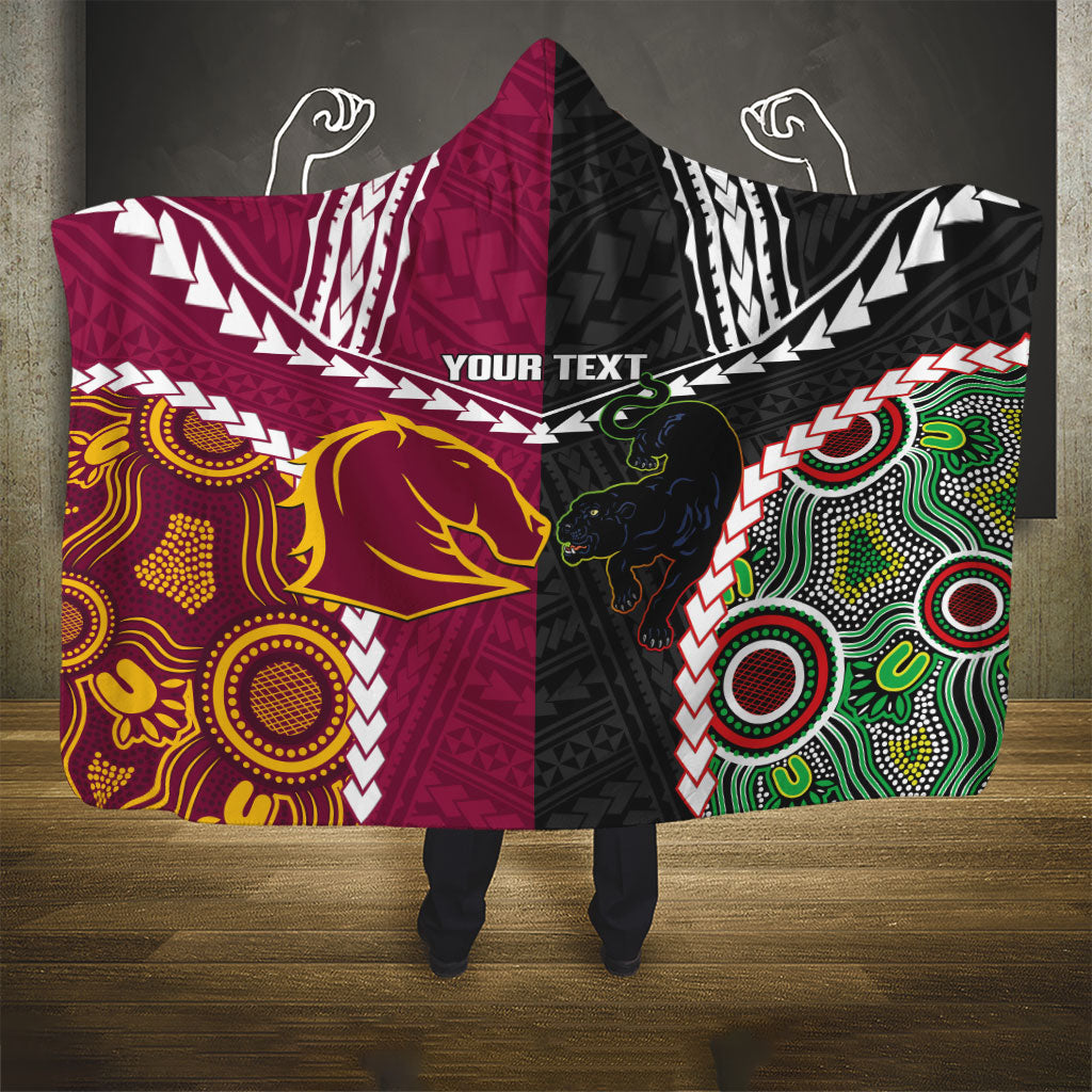 Custom Rugby Panthers and Broncos Hooded Blanket 2026 Together Aboriginal Polynesian Pattern