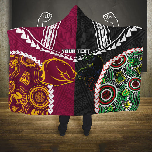 Custom Rugby Panthers and Broncos Hooded Blanket 2026 Together Aboriginal Polynesian Pattern