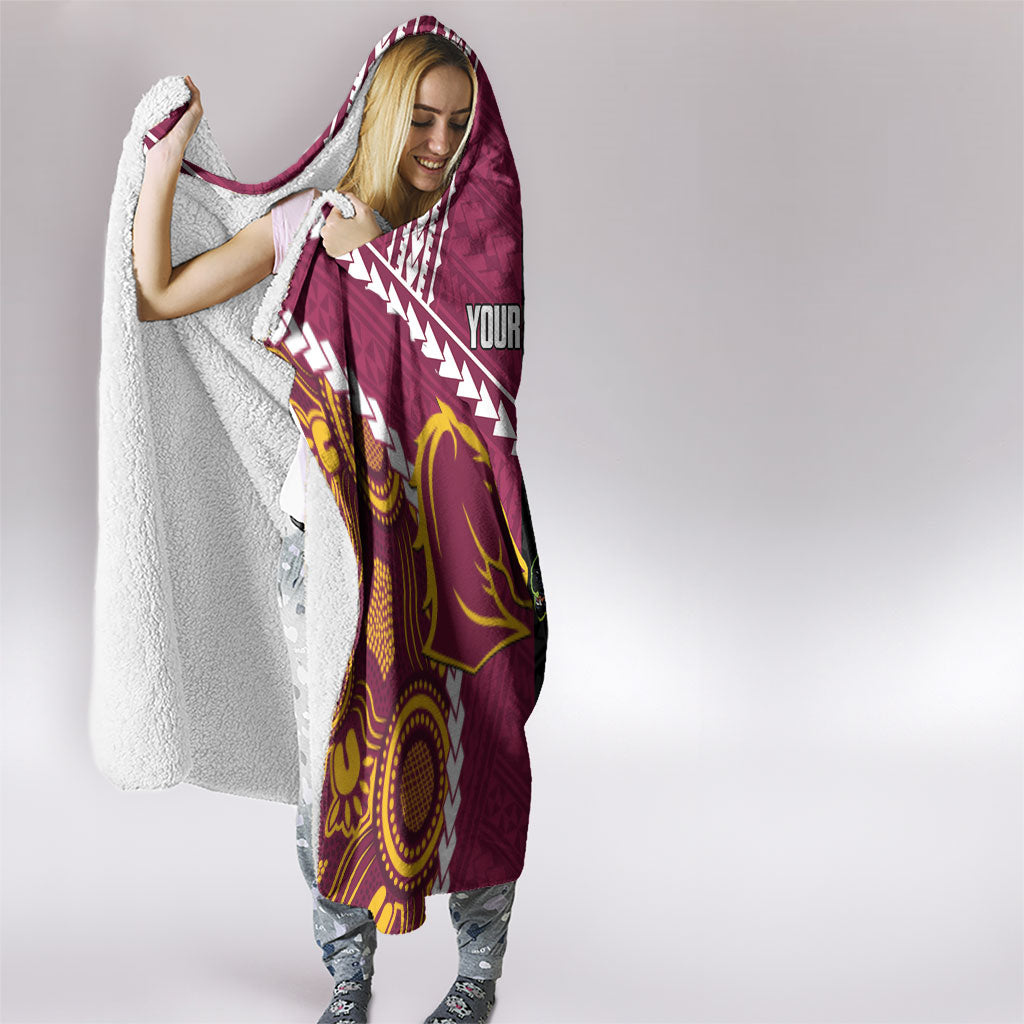 Custom Rugby Panthers and Broncos Hooded Blanket 2026 Together Aboriginal Polynesian Pattern