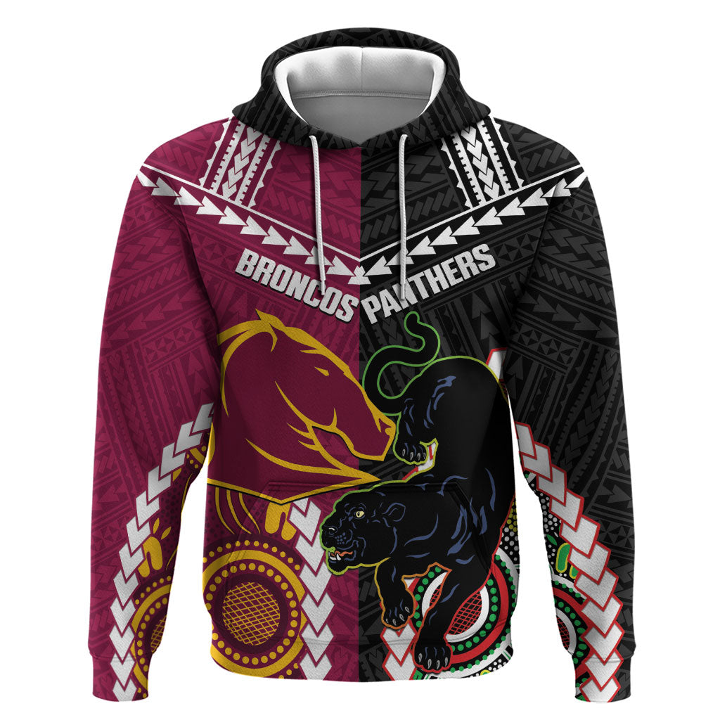 Custom Rugby Panthers and Broncos Hoodie 2026 Together Aboriginal Polynesian Pattern