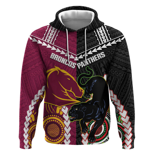 Custom Rugby Panthers and Broncos Hoodie 2026 Together Aboriginal Polynesian Pattern