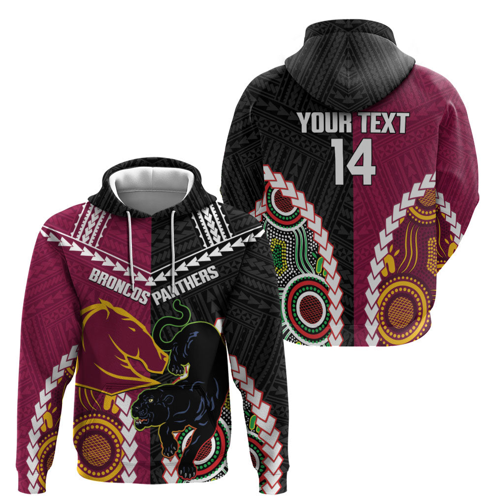 Custom Rugby Panthers and Broncos Hoodie 2026 Together Aboriginal Polynesian Pattern