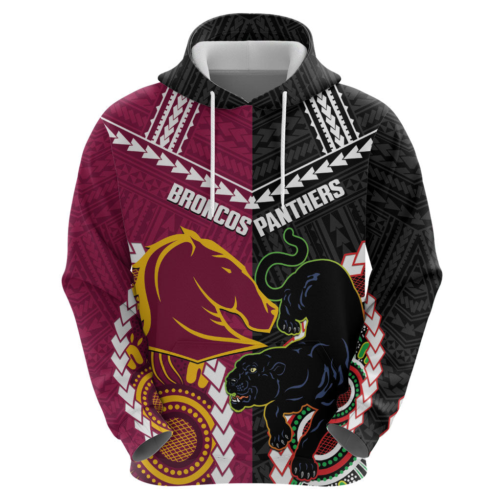 Custom Rugby Panthers and Broncos Hoodie 2026 Together Aboriginal Polynesian Pattern