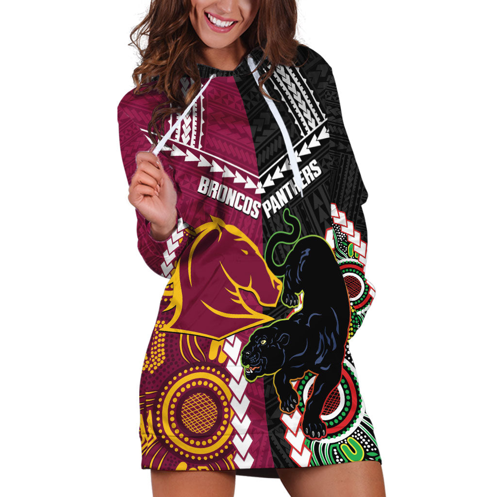 Custom Rugby Panthers and Broncos Hoodie Dress 2026 Together Aboriginal Polynesian Pattern