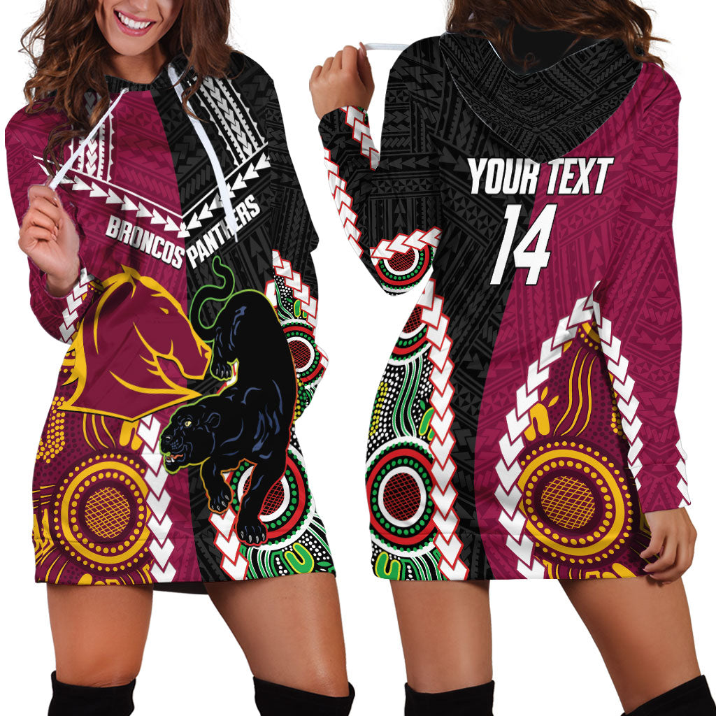 Custom Rugby Panthers and Broncos Hoodie Dress 2026 Together Aboriginal Polynesian Pattern