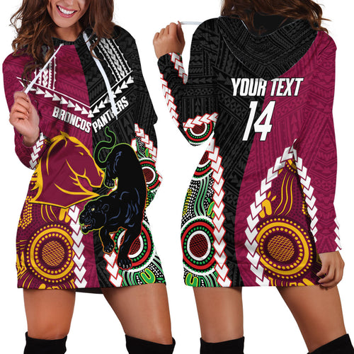 Custom Rugby Panthers and Broncos Hoodie Dress 2026 Together Aboriginal Polynesian Pattern