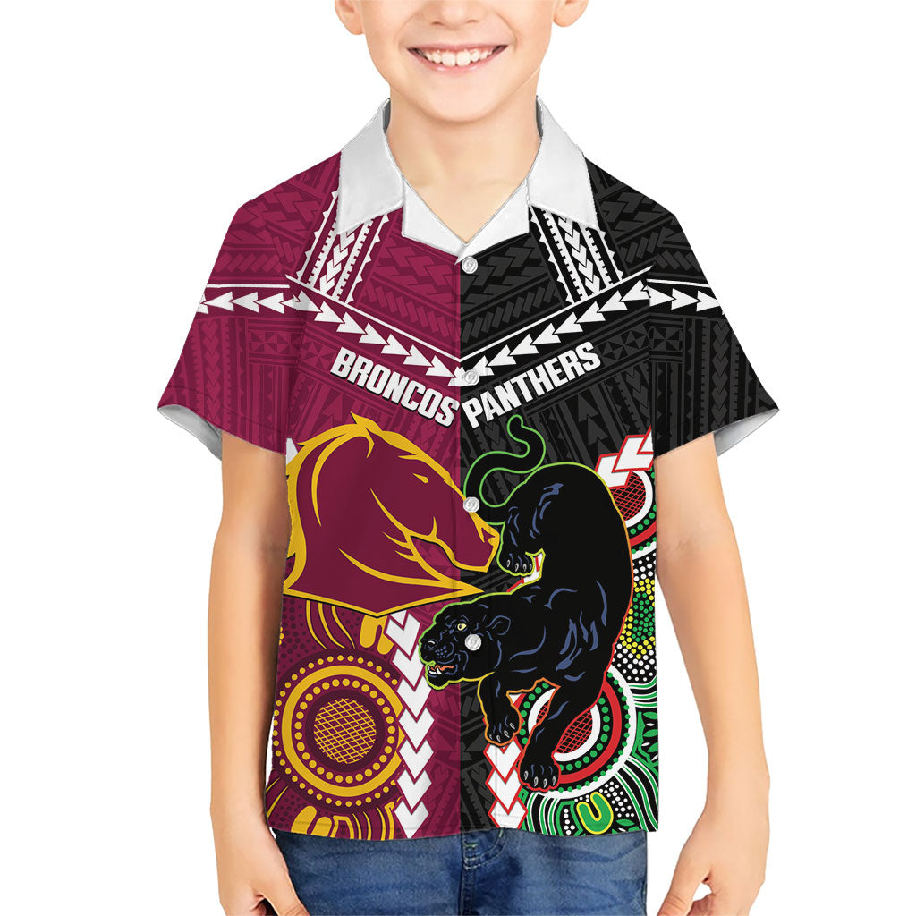 Custom Rugby Panthers and Broncos Kid Hawaiian Shirt 2026 Together Aboriginal Polynesian Pattern