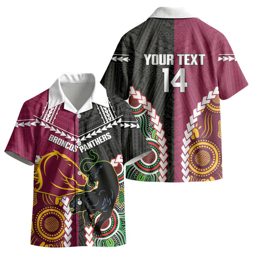 Custom Rugby Panthers and Broncos Kid Hawaiian Shirt 2026 Together Aboriginal Polynesian Pattern LT14