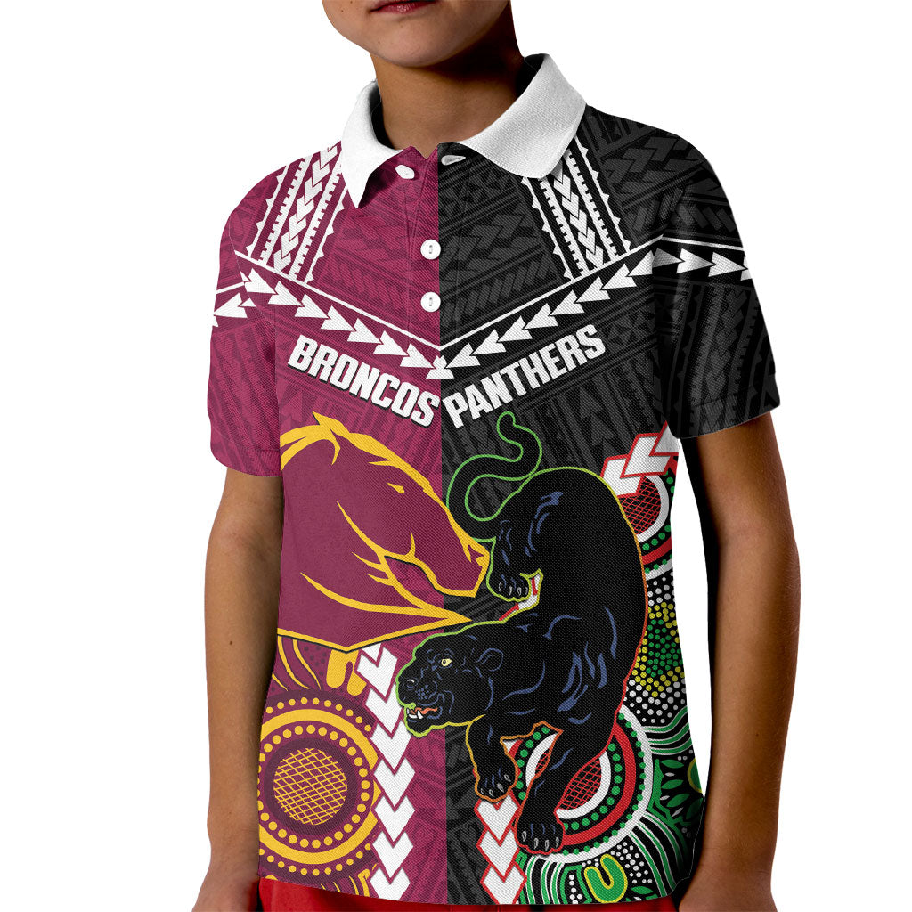 Custom Rugby Panthers and Broncos Kid Polo Shirt 2026 Together Aboriginal Polynesian Pattern