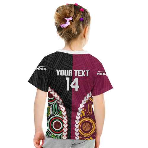 Custom Rugby Panthers and Broncos Kid T Shirt 2026 Together Aboriginal Polynesian Pattern