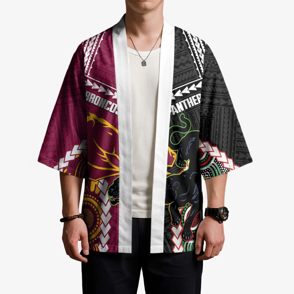 Custom Rugby Panthers and Broncos Kimono 2026 Together Aboriginal Polynesian Pattern