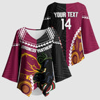 Custom Rugby Panthers and Broncos Kimono Sleeve Blouse 2026 Together Aboriginal Polynesian Pattern