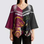Custom Rugby Panthers and Broncos Kimono Sleeve Blouse 2026 Together Aboriginal Polynesian Pattern