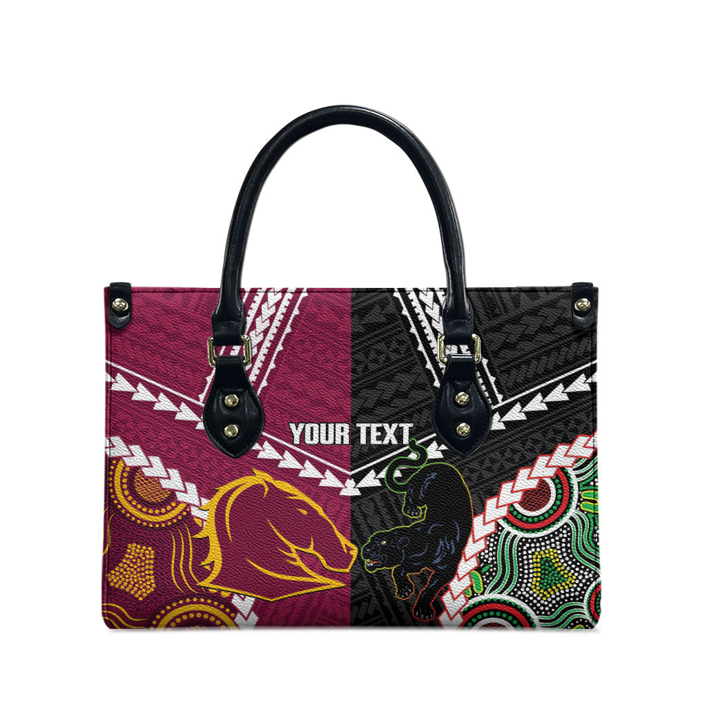 Custom Rugby Panthers and Broncos Leather Bag 2026 Together Aboriginal Polynesian Pattern
