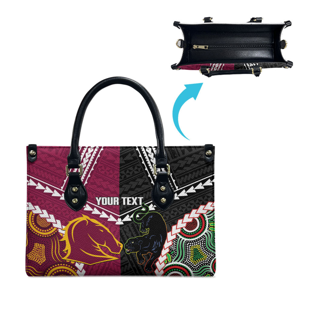Custom Rugby Panthers and Broncos Leather Bag 2026 Together Aboriginal Polynesian Pattern