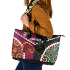 Custom Rugby Panthers and Broncos Leather Tote Bag 2026 Together Aboriginal Polynesian Pattern