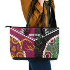 Custom Rugby Panthers and Broncos Leather Tote Bag 2026 Together Aboriginal Polynesian Pattern