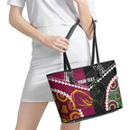 Custom Rugby Panthers and Broncos Leather Tote Bag 2026 Together Aboriginal Polynesian Pattern