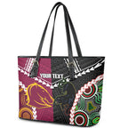 Custom Rugby Panthers and Broncos Leather Tote Bag 2026 Together Aboriginal Polynesian Pattern