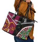 Custom Rugby Panthers and Broncos Leather Tote Bag 2026 Together Aboriginal Polynesian Pattern