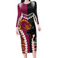 Custom Rugby Panthers and Broncos Long Sleeve Bodycon Dress 2026 Together Aboriginal Polynesian Pattern