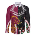 Custom Rugby Panthers and Broncos Long Sleeve Button Shirt 2026 Together Aboriginal Polynesian Pattern