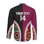 Custom Rugby Panthers and Broncos Long Sleeve Button Shirt 2026 Together Aboriginal Polynesian Pattern