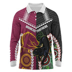 Custom Rugby Panthers and Broncos Long Sleeve Polo Shirt 2026 Together Aboriginal Polynesian Pattern