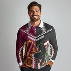 Custom Rugby Panthers and Broncos Long Sleeve Polo Shirt 2026 Together Aboriginal Polynesian Pattern