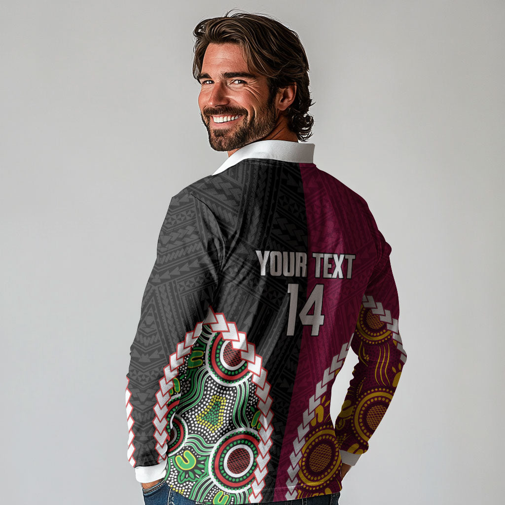 Custom Rugby Panthers and Broncos Long Sleeve Polo Shirt 2026 Together Aboriginal Polynesian Pattern