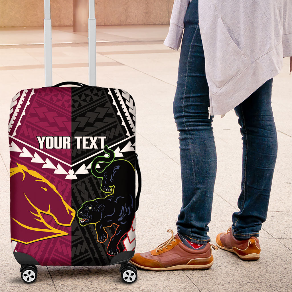 Custom Rugby Panthers and Broncos Luggage Cover 2026 Together Aboriginal Polynesian Pattern